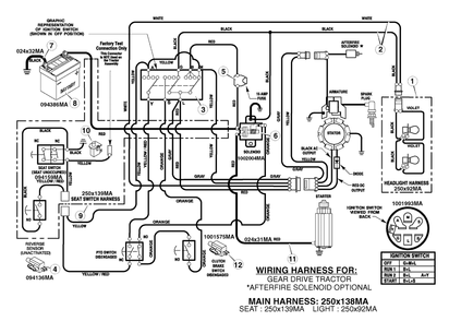 Electrical System Diagram and Parts List for 425017X190A-552548 2006 Briggs and Stratton Lawn Tractor